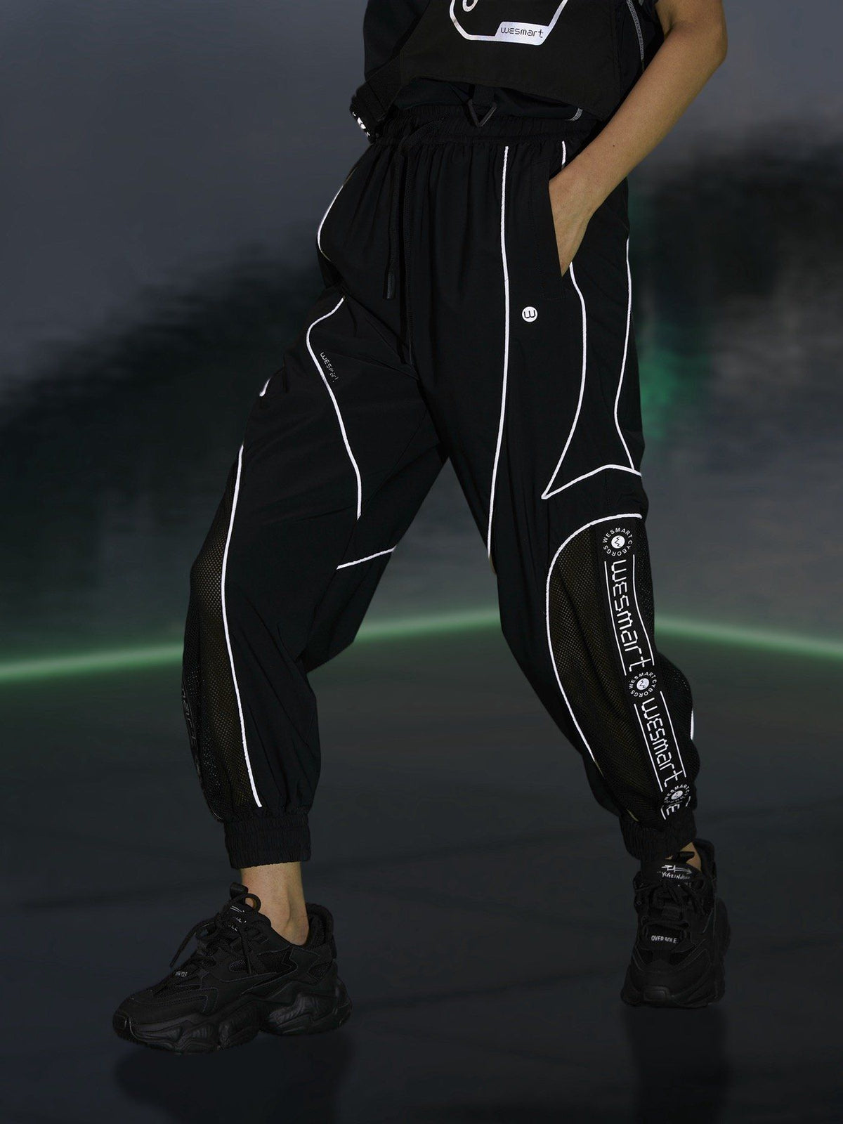 WESMART: Cyberpuck Striped Reflective Track Pants clottech