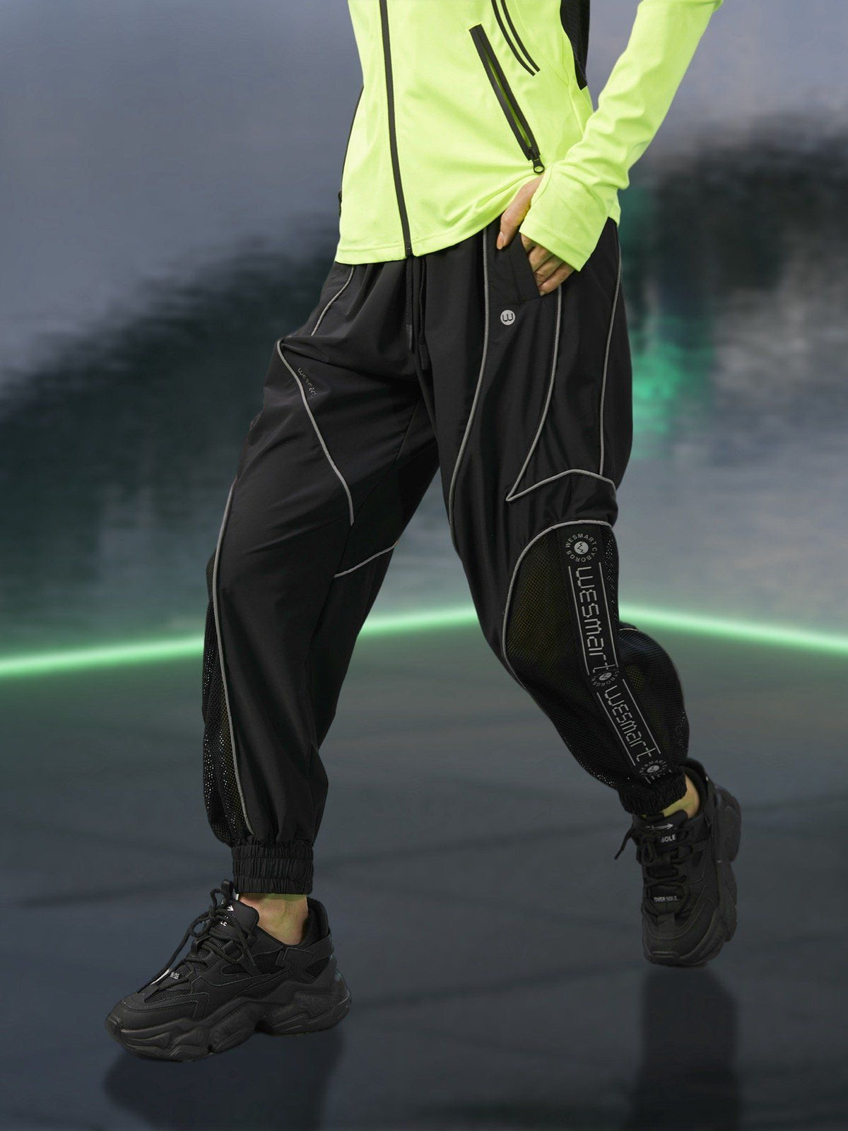 WESMART: Cyberpuck Striped Reflective Track Pants clottech