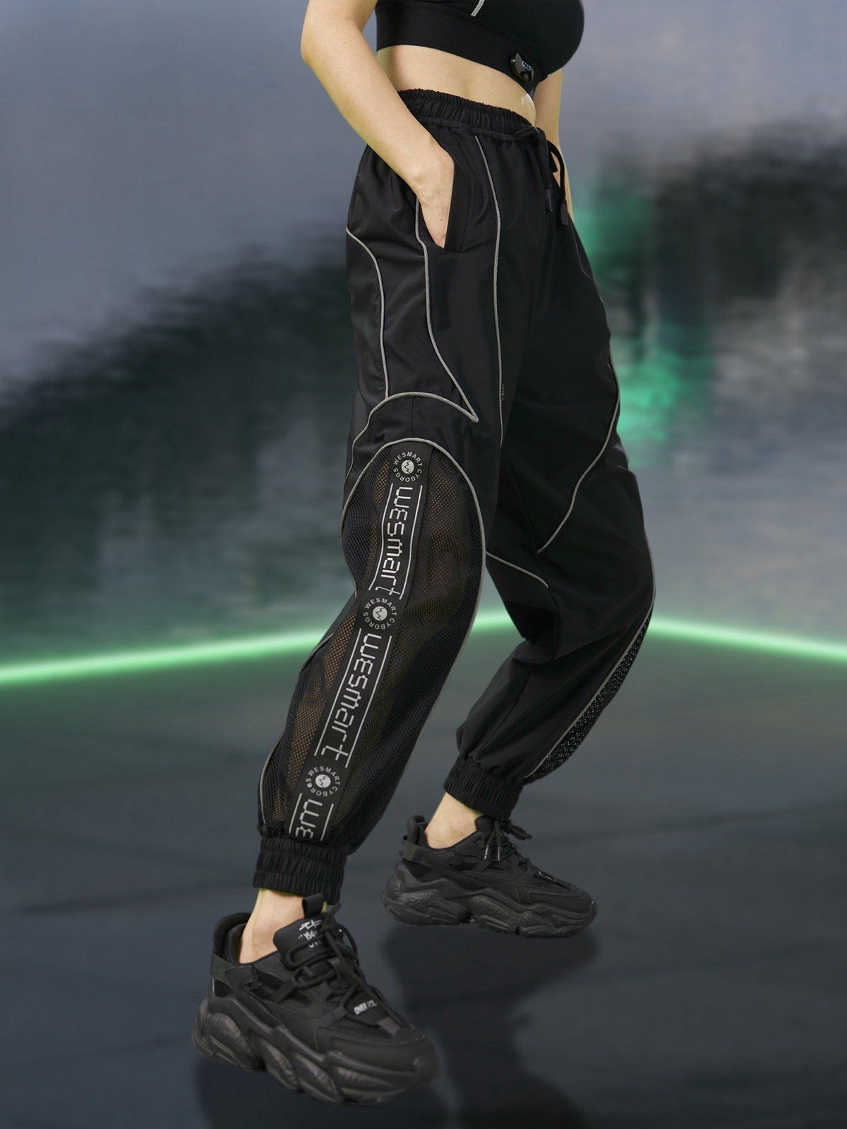 WESMART: Cyberpuck Striped Reflective Track Pants clottech