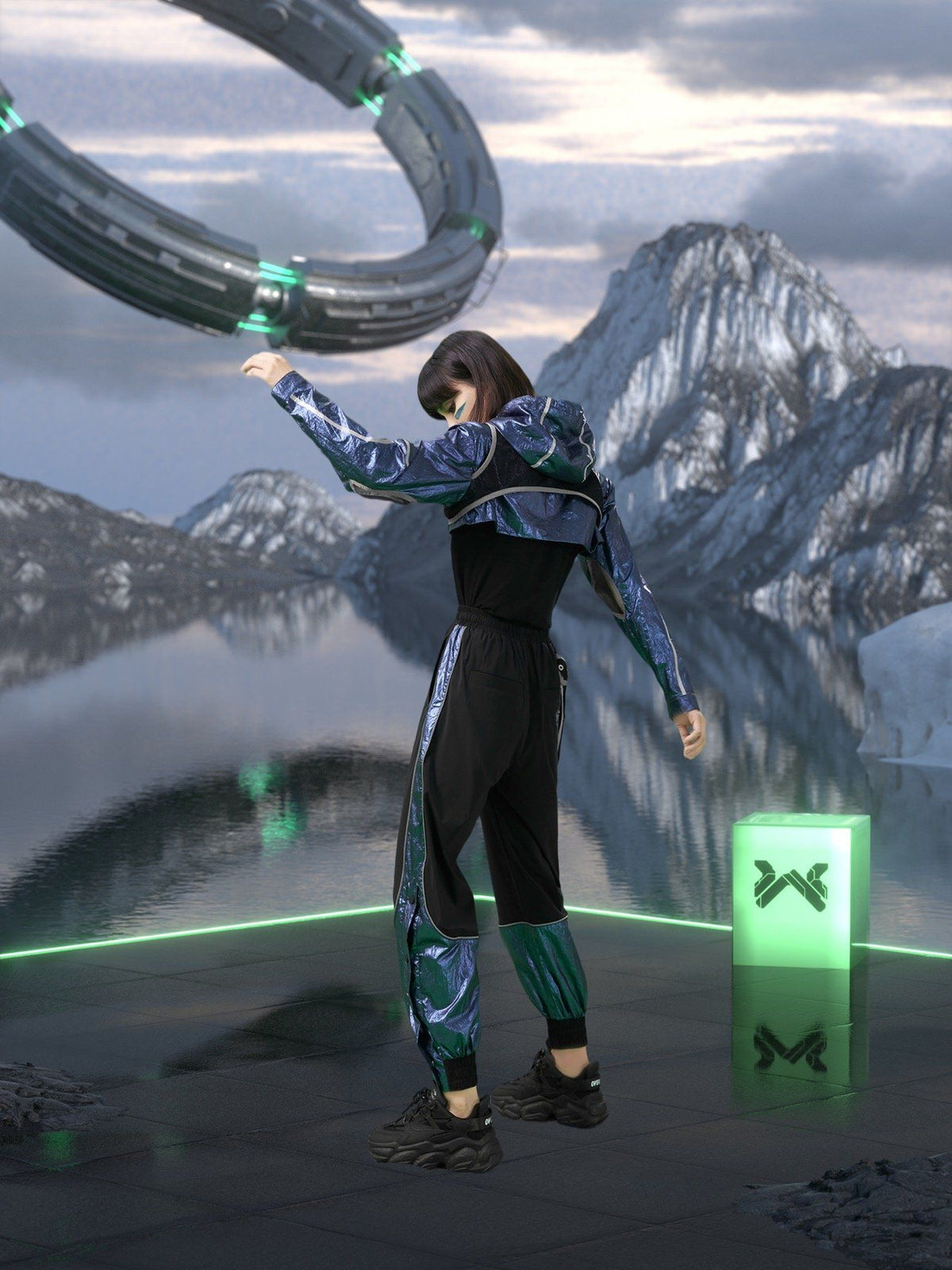 WESMART:Future Style Half Coat with Reflective Mark clottech