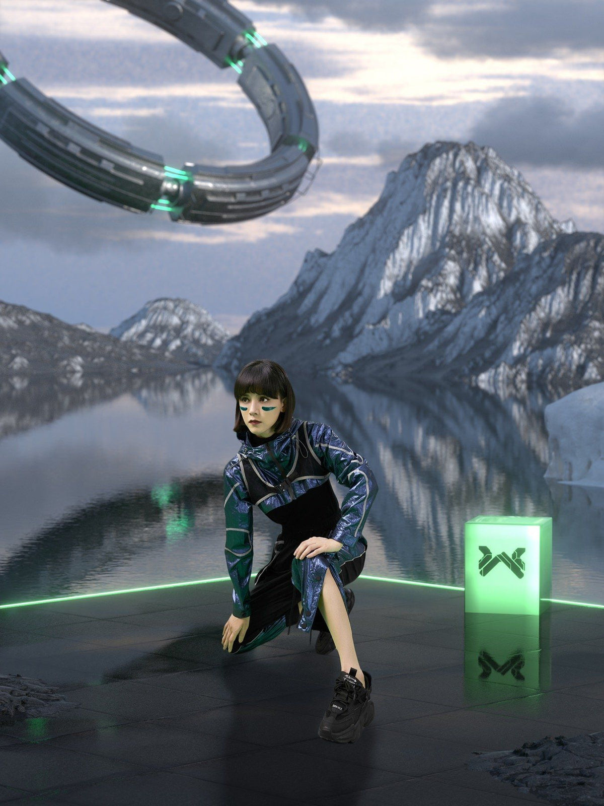 WESMART:Future Style Half Coat with Reflective Mark clottech