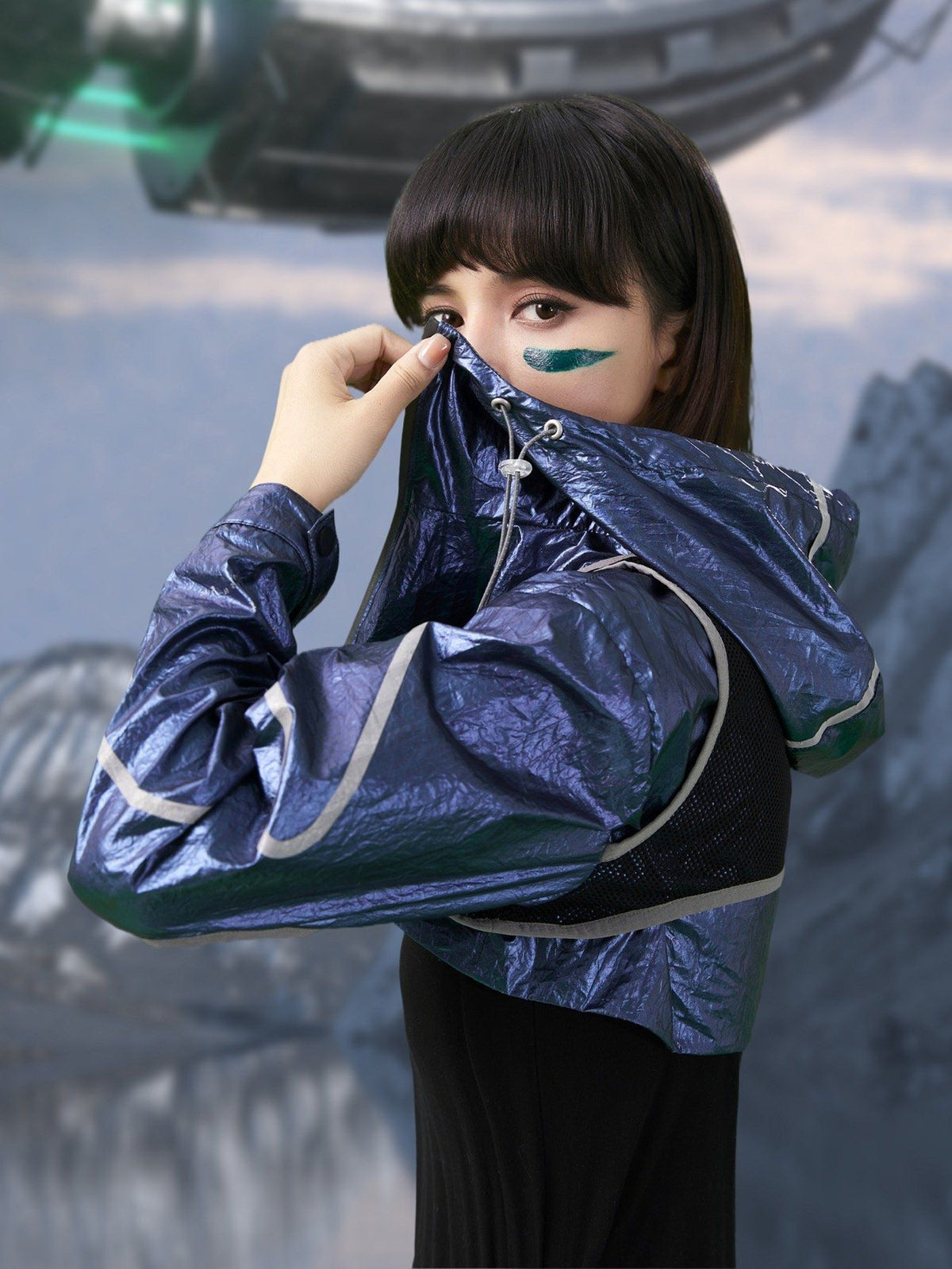 WESMART:Future Style Half Coat with Reflective Mark clottech